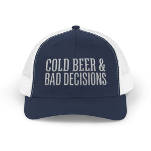 Snapback Trucker Hat — "COLD BEER & BAD DECISIONS" Cap