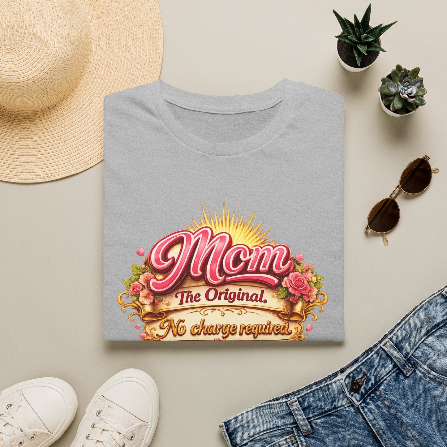 Mom The Original Floral T‑Shirt — No Charge Required Mother's Best Gift