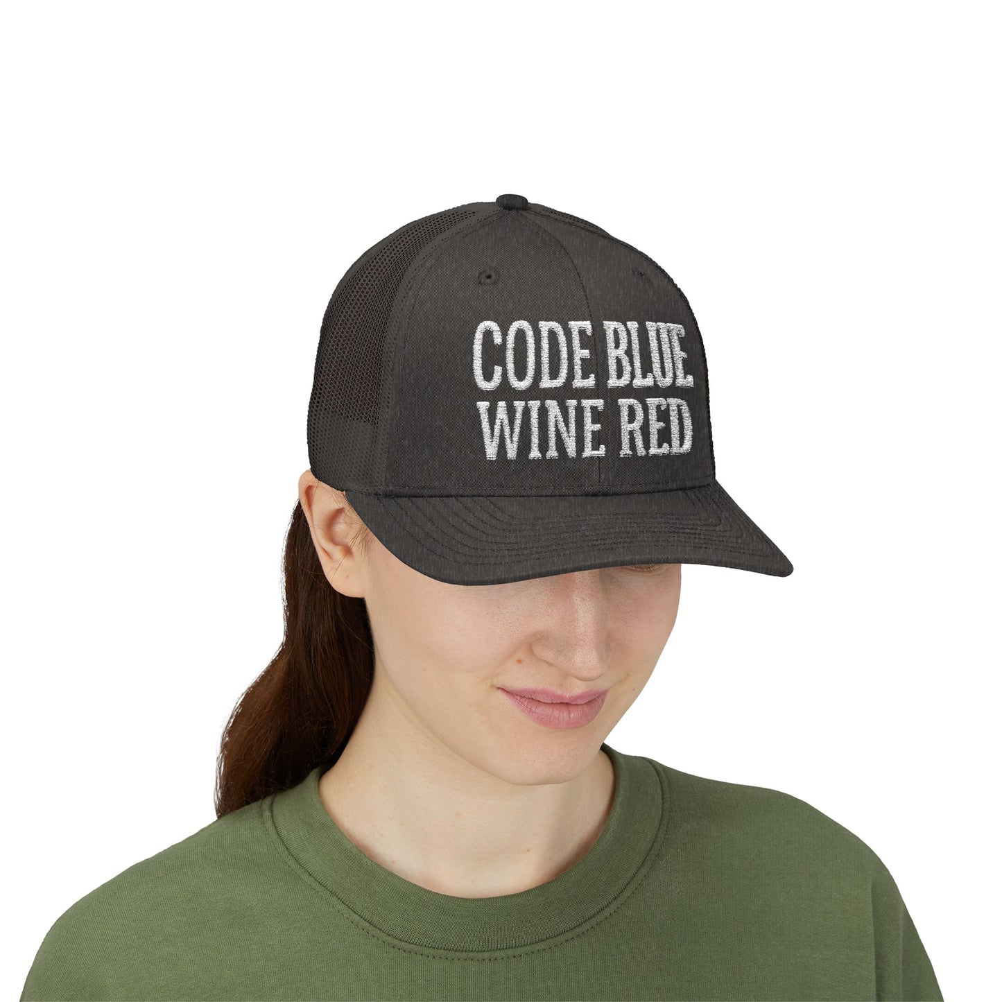 Code Blue Wine Red — Nurse Trucker Hat