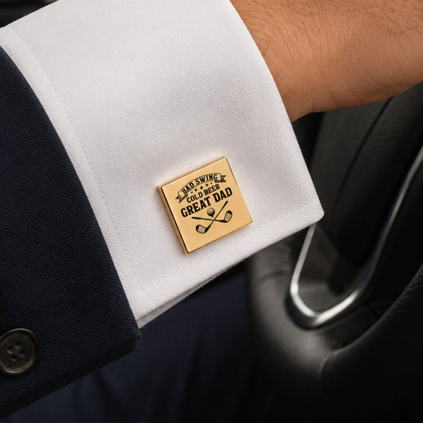 Bad Swing Cold Beer Great Dad Golf Cufflinks – Square Stainless Steel Golf Dad Cufflinks Gift for Father