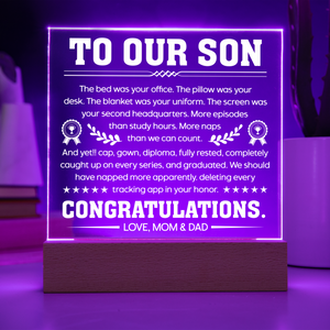 Son Graduation Gift Acrylic LED Plaque from Mom and Dad, Congratulations Graduation Keepsake for Son
