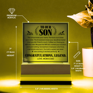 Son Graduation Gift Acrylic LED Plaque from Mom and Dad, Congratulations Graduation Keepsake for Son