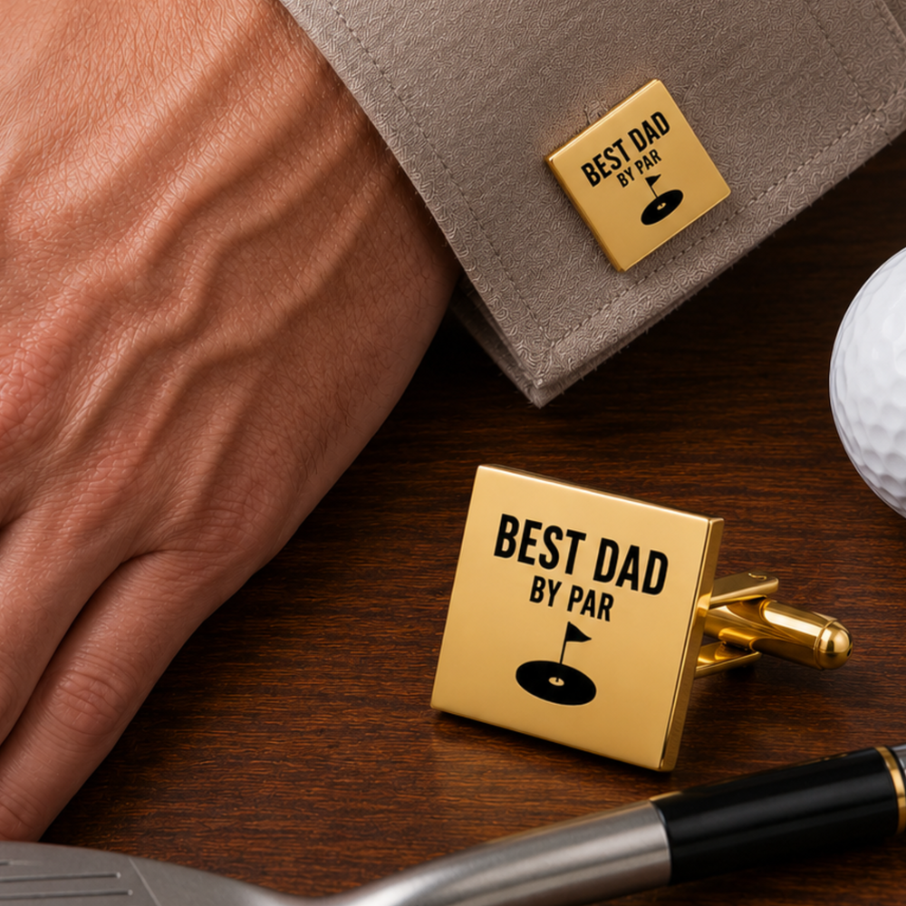 Best Dad By Par Golf Cufflinks – Square Stainless Steel Golf Dad Cufflinks Gift for Father