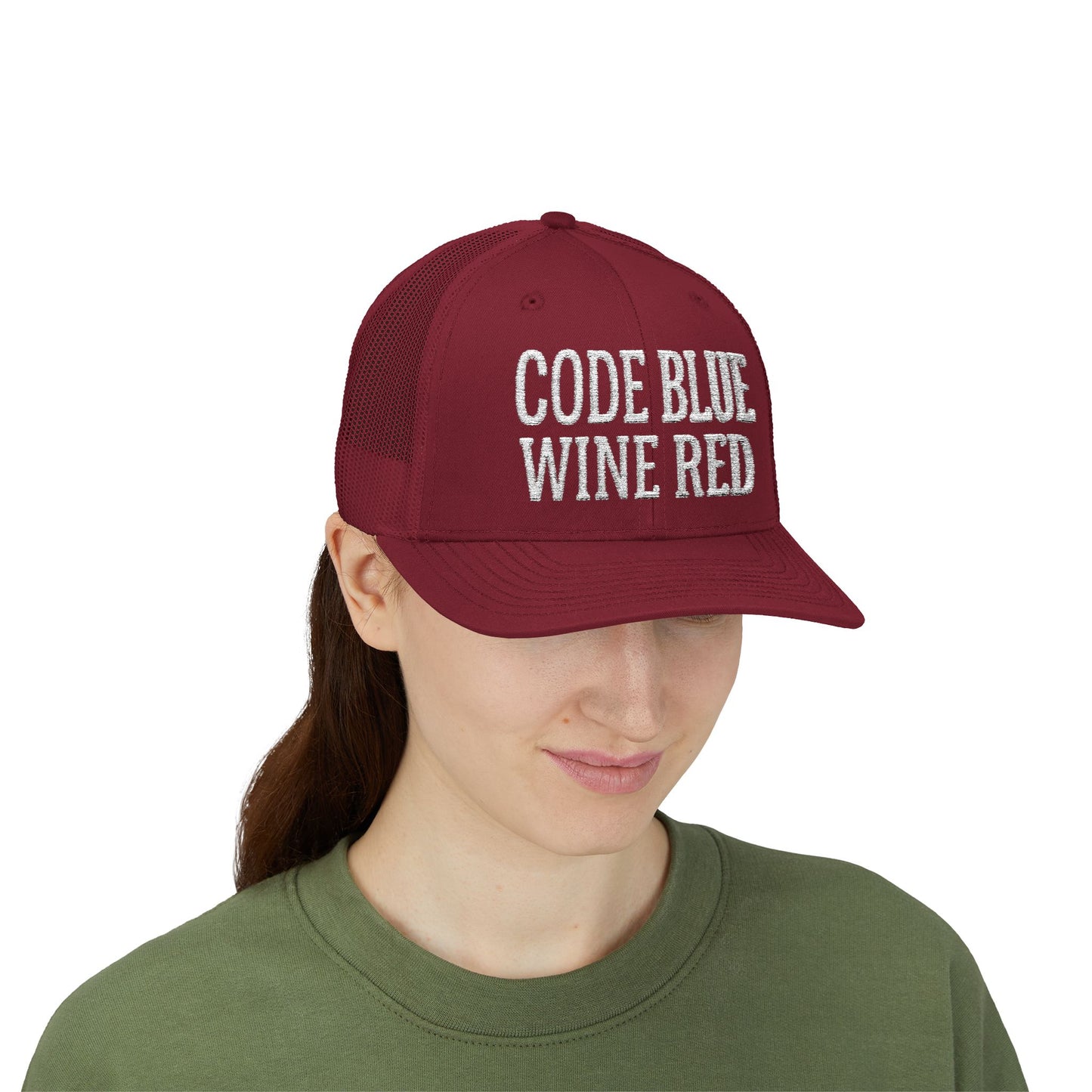Code Blue Wine Red — Nurse Trucker Hat