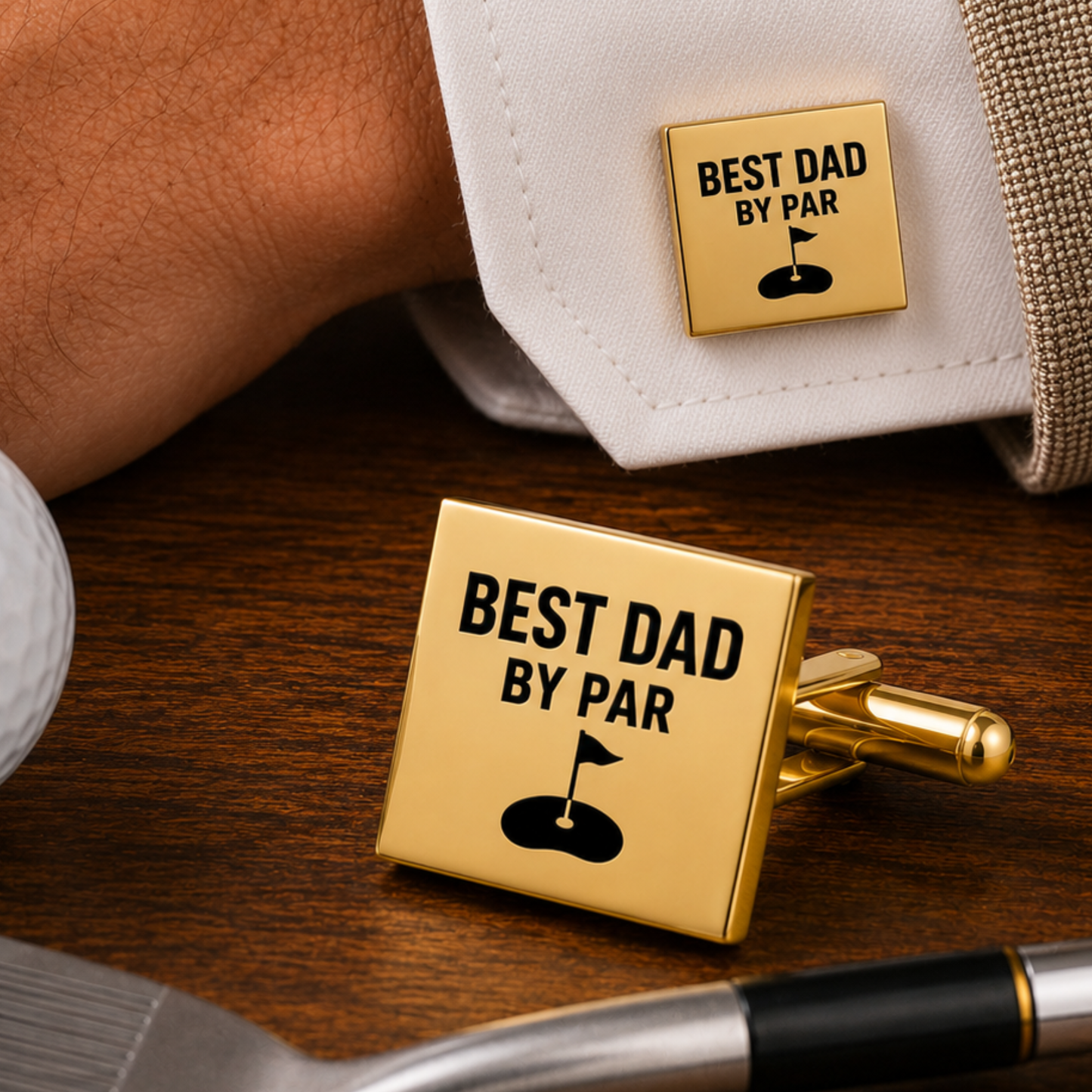 Best Dad By Par Golf Cufflinks – Square Stainless Steel Golf Dad Cufflinks Gift for Father