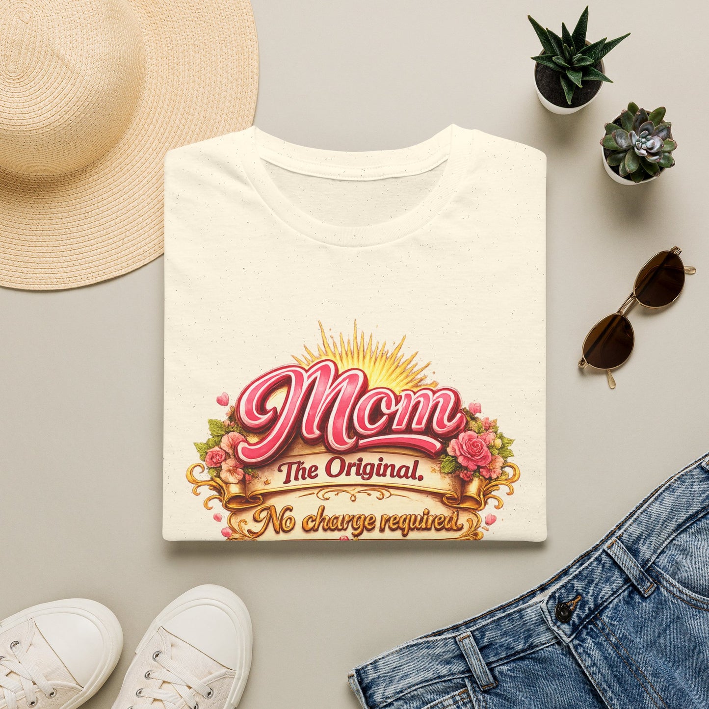 Mom The Original Floral T‑Shirt — No Charge Required Mother's Best Gift