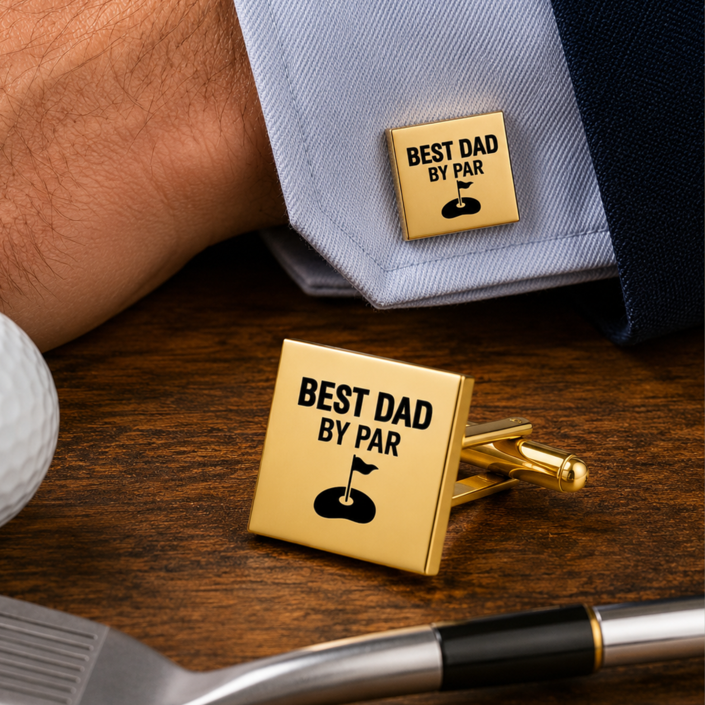 Best Dad By Par Golf Cufflinks – Square Stainless Steel Golf Dad Cufflinks Gift for Father