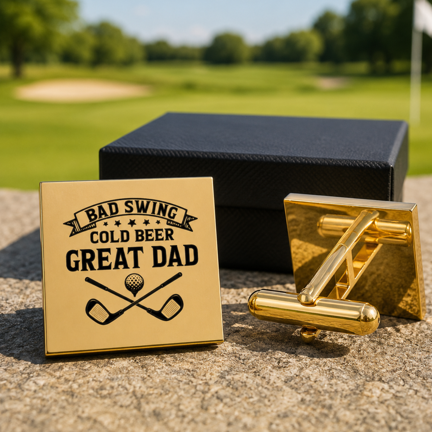 Bad Swing Cold Beer Great Dad Golf Cufflinks – Square Stainless Steel Golf Dad Cufflinks Gift for Father