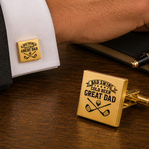 Bad Swing Cold Beer Great Dad Golf Cufflinks – Square Stainless Steel Golf Dad Cufflinks Gift for Father