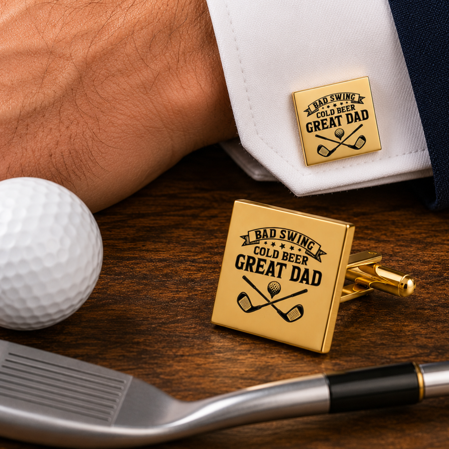 Bad Swing Cold Beer Great Dad Golf Cufflinks – Square Stainless Steel Golf Dad Cufflinks Gift for Father