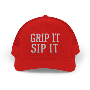 Grip It Sip It Golf Trucker Hat — Snapback Trucker Cap