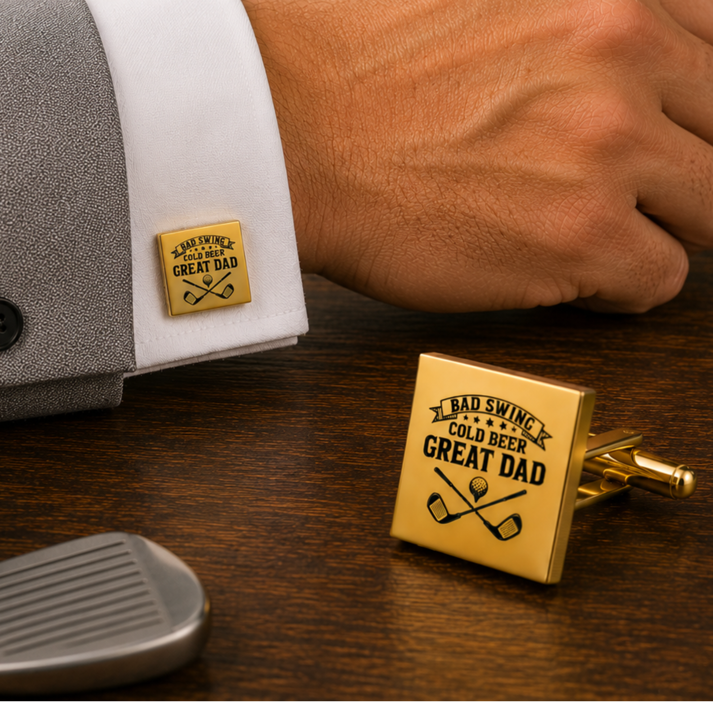 Bad Swing Cold Beer Great Dad Golf Cufflinks – Square Stainless Steel Golf Dad Cufflinks Gift for Father