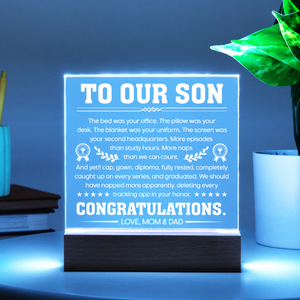 Son Graduation Gift Acrylic LED Plaque from Mom and Dad, Congratulations Graduation Keepsake for Son