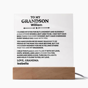To My Grandson Acrylic Plaque from Grandpa & Grandma – Personalized LED Night Light Gift for Grandson