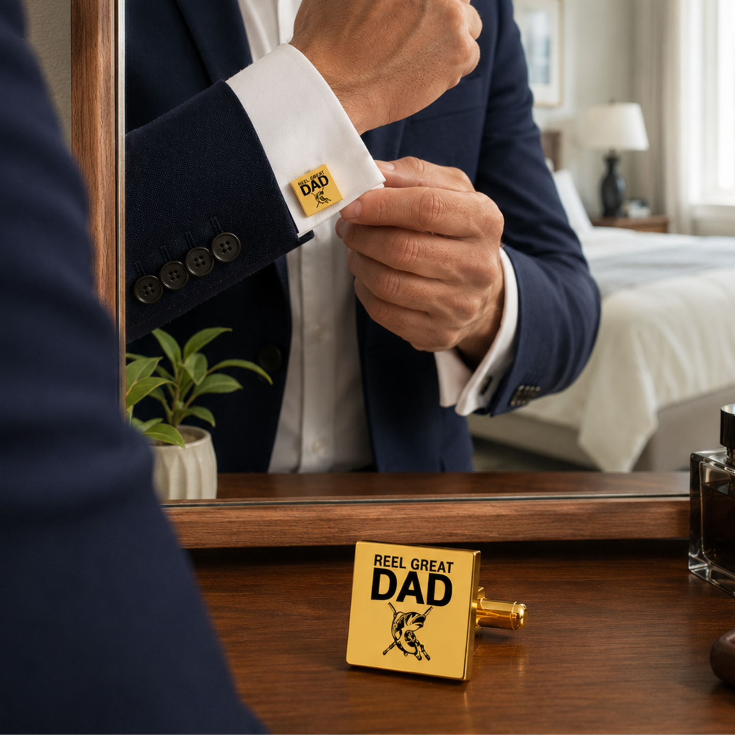 Reel Great Dad Fishing Cufflinks – Square Stainless Steel Fishing Dad Cufflinks Gift for Father