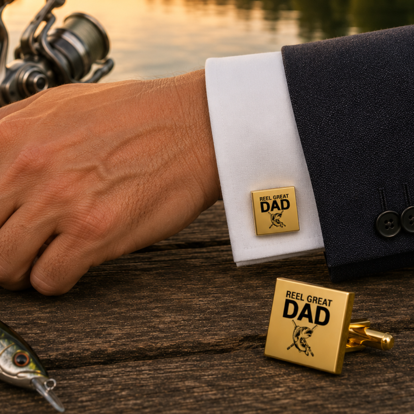 Reel Great Dad Fishing Cufflinks – Square Stainless Steel Fishing Dad Cufflinks Gift for Father
