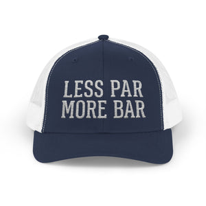 LESS PAR MORE BAR Snapback Trucker Cap — Golf-Inspired Mesh Hat
