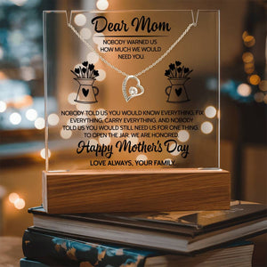 Dear Mom Necklace Gift, Mothers Day Gift from Family, Heart Pendant Jewelry for Mom, Sentimental Mom Gift, Appreciation Gift for Mother