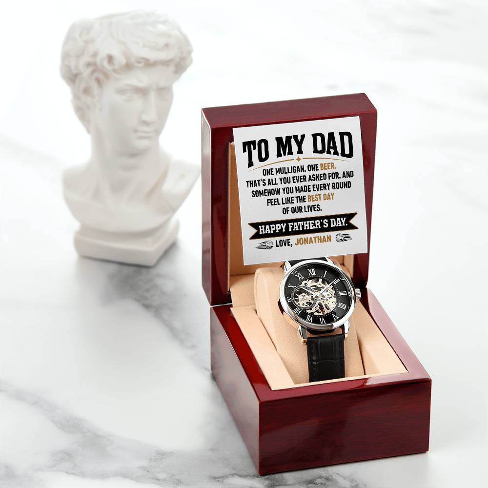 Personalized Father's Day Gift for Dad - One Mulligan One Beer Golf Watch Custom Name