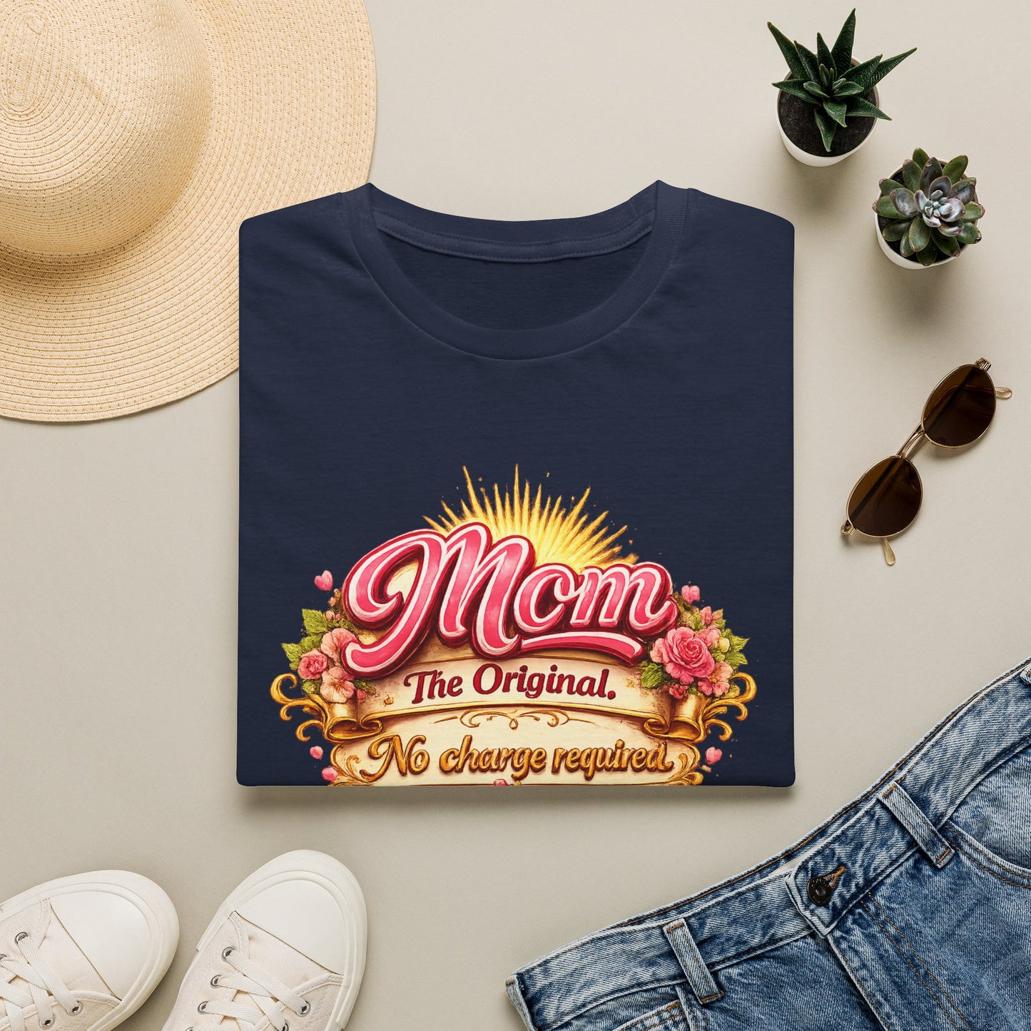 Mom The Original Floral T‑Shirt — No Charge Required Mother's Best Gift