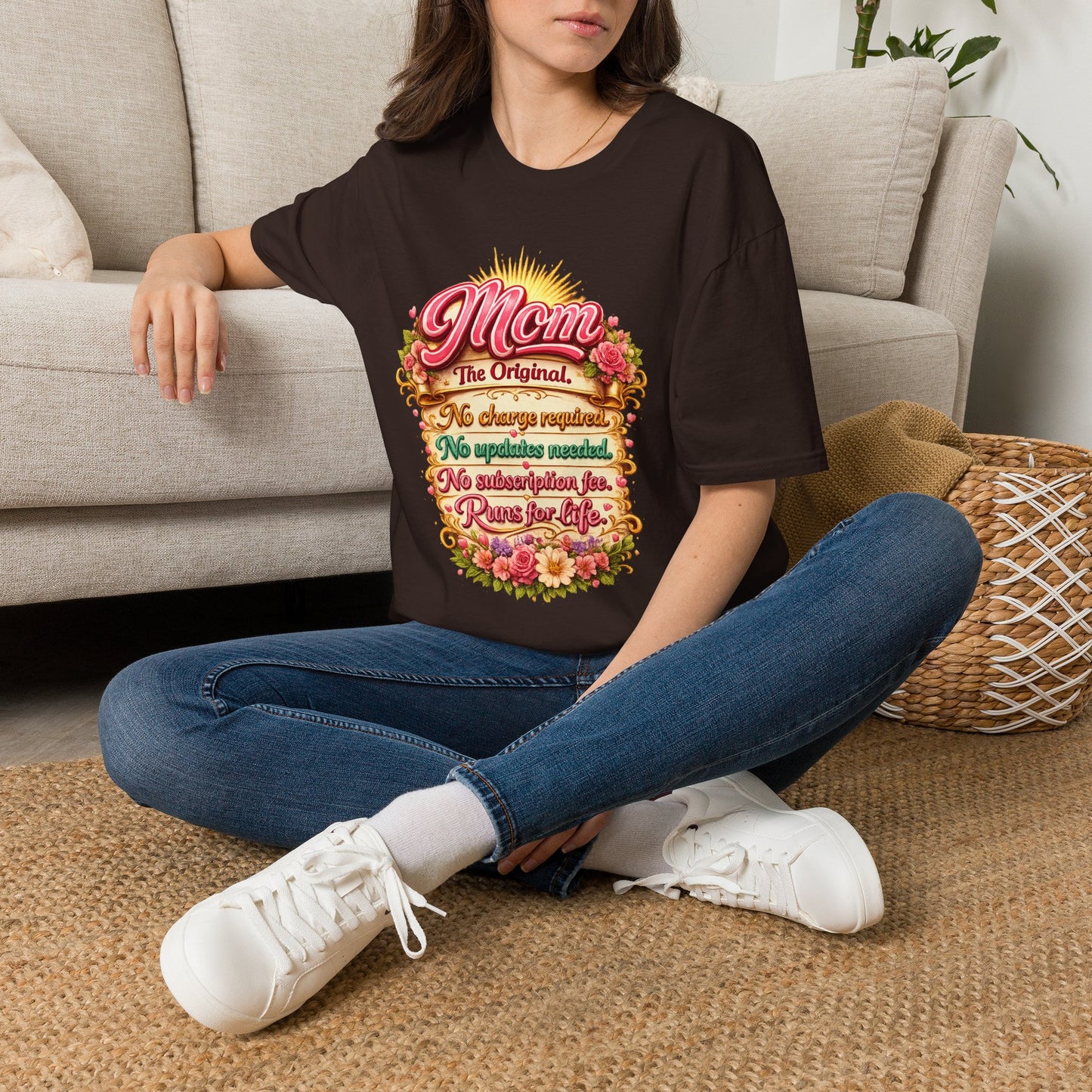 Mom The Original Floral T‑Shirt — No Charge Required Mother's Best Gift