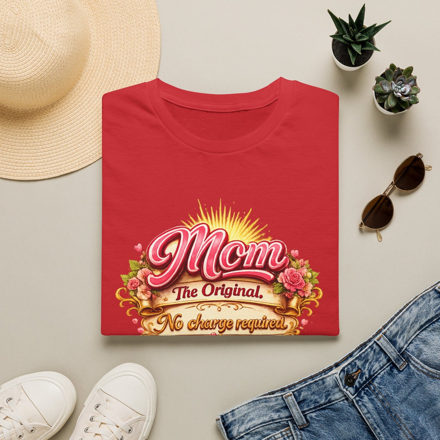 Mom The Original Floral T‑Shirt — No Charge Required Mother's Best Gift
