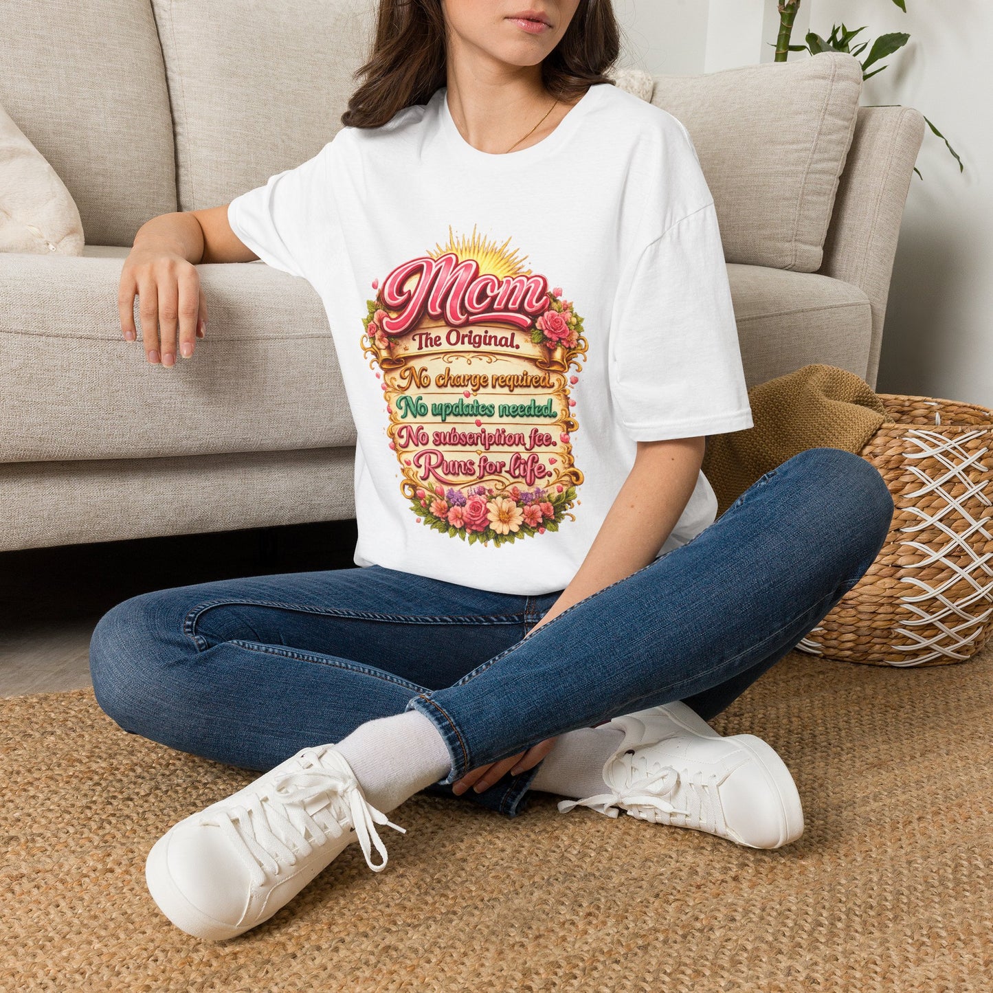Mom The Original Floral T‑Shirt — No Charge Required Mother's Best Gift