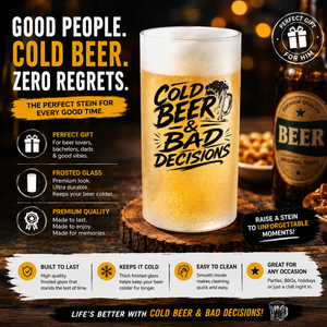 Frosted Beer Mug — "Cold Beer & Bad Decisions" Funny Drinking Glass