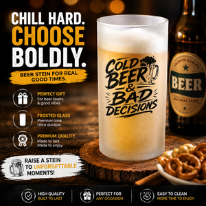 Frosted Beer Mug — "Cold Beer & Bad Decisions" Funny Drinking Glass