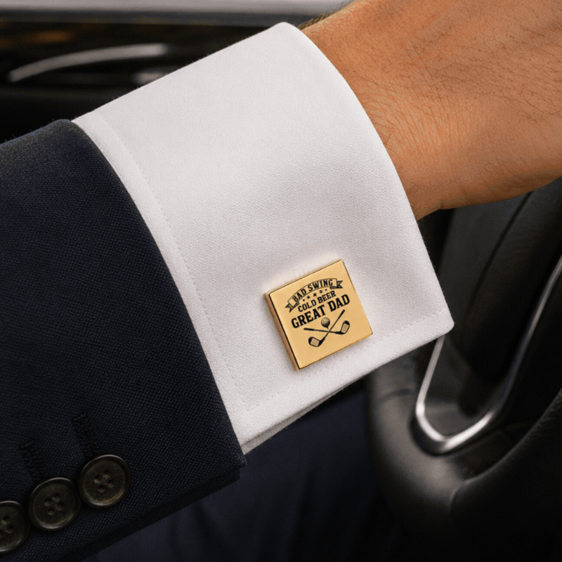 Bad Swing Cold Beer Great Dad Golf Cufflinks – Square Stainless Steel Golf Dad Cufflinks Gift for Father