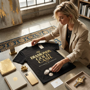 Diamonds Gold Cash T-Shirt – Luxury Mindset Shirt | Minimalist Wealth Graphic Tee