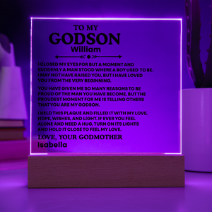 To My Godson Acrylic Plaque – Gift from Godfather and Godmother | Emotional LED Night Light Keepsake