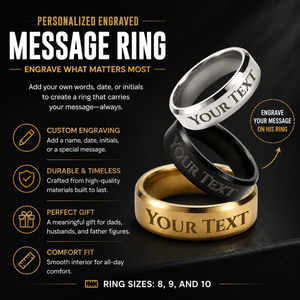 Personalize Engraved Men's Ring with Message Card For dad From Kids