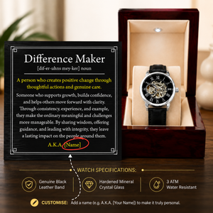Difference Maker Watch – Personalized Skeleton Mechanical Watch with Inspirational Message Card Gift