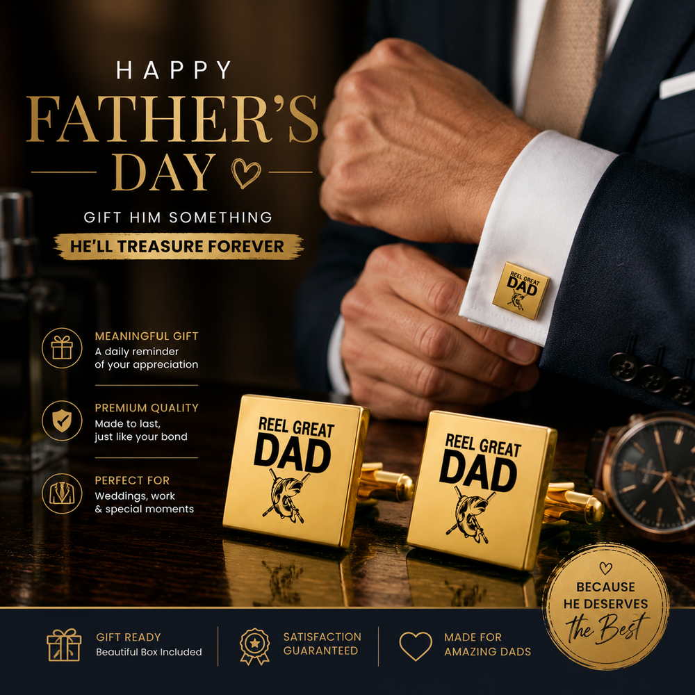 Reel Great Dad Fishing Cufflinks – Square Stainless Steel Fishing Dad Cufflinks Gift for Father