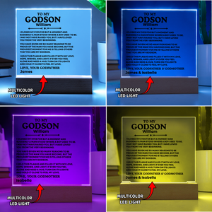 To My Godson Acrylic Plaque – Gift from Godfather and Godmother | Emotional LED Night Light Keepsake