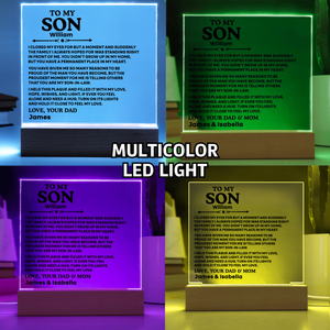 To My Son Acrylic Plaque from Mom and Dad – Emotional Gift for Son | Personalized LED Night Light Keepsake