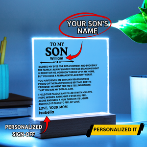 To My Son Acrylic Plaque from Mom and Dad – Emotional Gift for Son | Personalized LED Night Light Keepsake