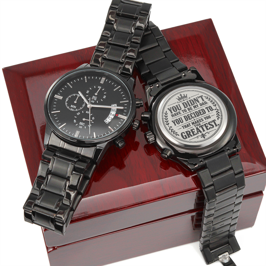 Greatest Stepdad Engraved Watch – You Decided To Be My Dad Crown Design | Father's Day Gift for Bonus Dad