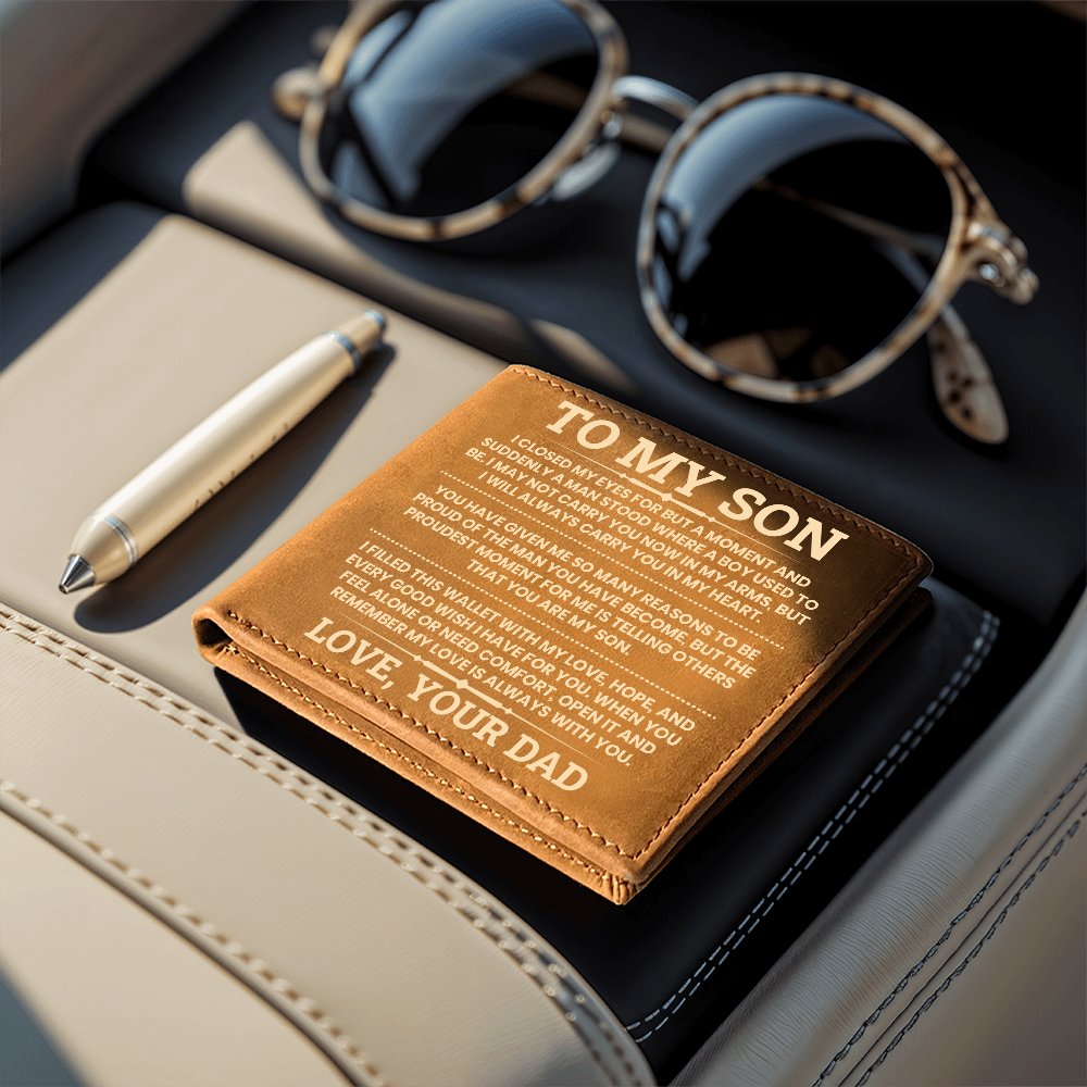To My Son Leather Wallet, From Dad Gift, Meaningful Graduation or Birthday Gift for Son, Inspirational Wallet Keepsake