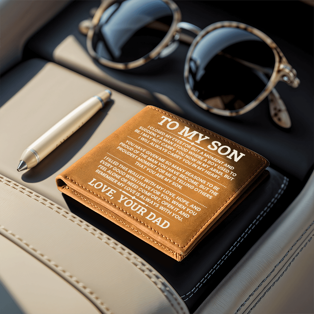 To My Son Leather Wallet, From Dad Gift, Meaningful Graduation or Birthday Gift for Son, Inspirational Wallet Keepsake