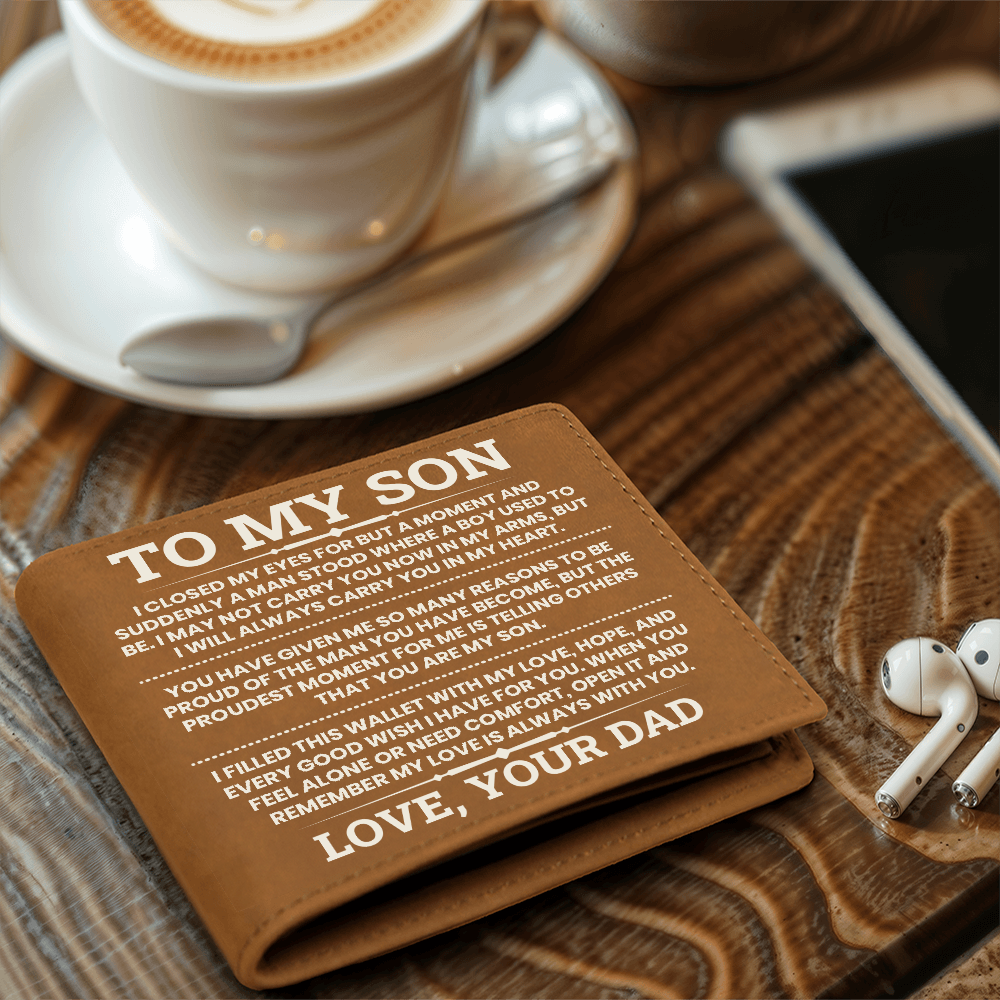 To My Son Leather Wallet, From Dad Gift, Meaningful Graduation or Birthday Gift for Son, Inspirational Wallet Keepsake