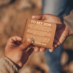 To My Son Leather Wallet, From Dad Gift, Meaningful Graduation or Birthday Gift for Son, Inspirational Wallet Keepsake