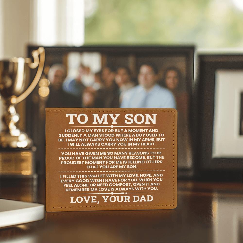 To My Son Leather Wallet, From Dad Gift, Meaningful Graduation or Birthday Gift for Son, Inspirational Wallet Keepsake