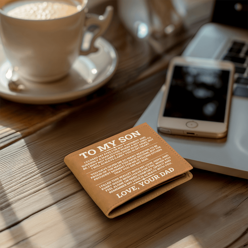 To My Son Leather Wallet, From Dad Gift, Meaningful Graduation or Birthday Gift for Son, Inspirational Wallet Keepsake