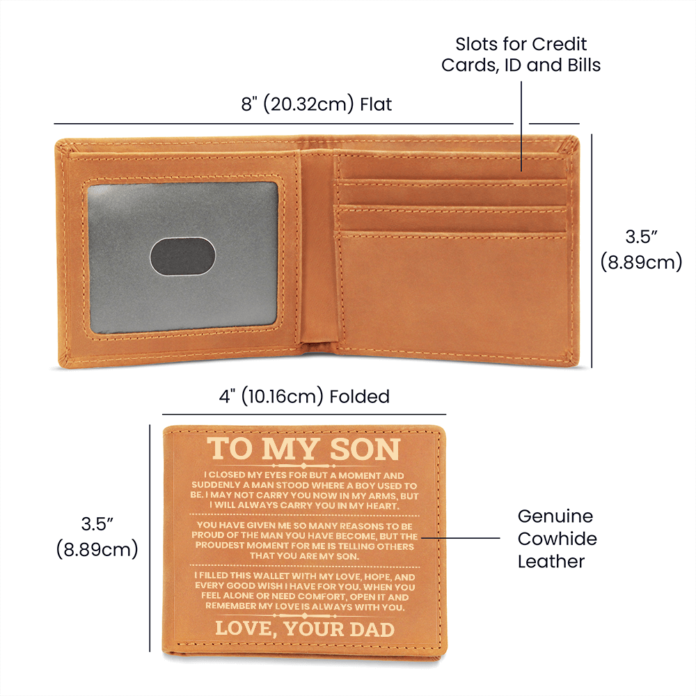 To My Son Leather Wallet, From Dad Gift, Meaningful Graduation or Birthday Gift for Son, Inspirational Wallet Keepsake