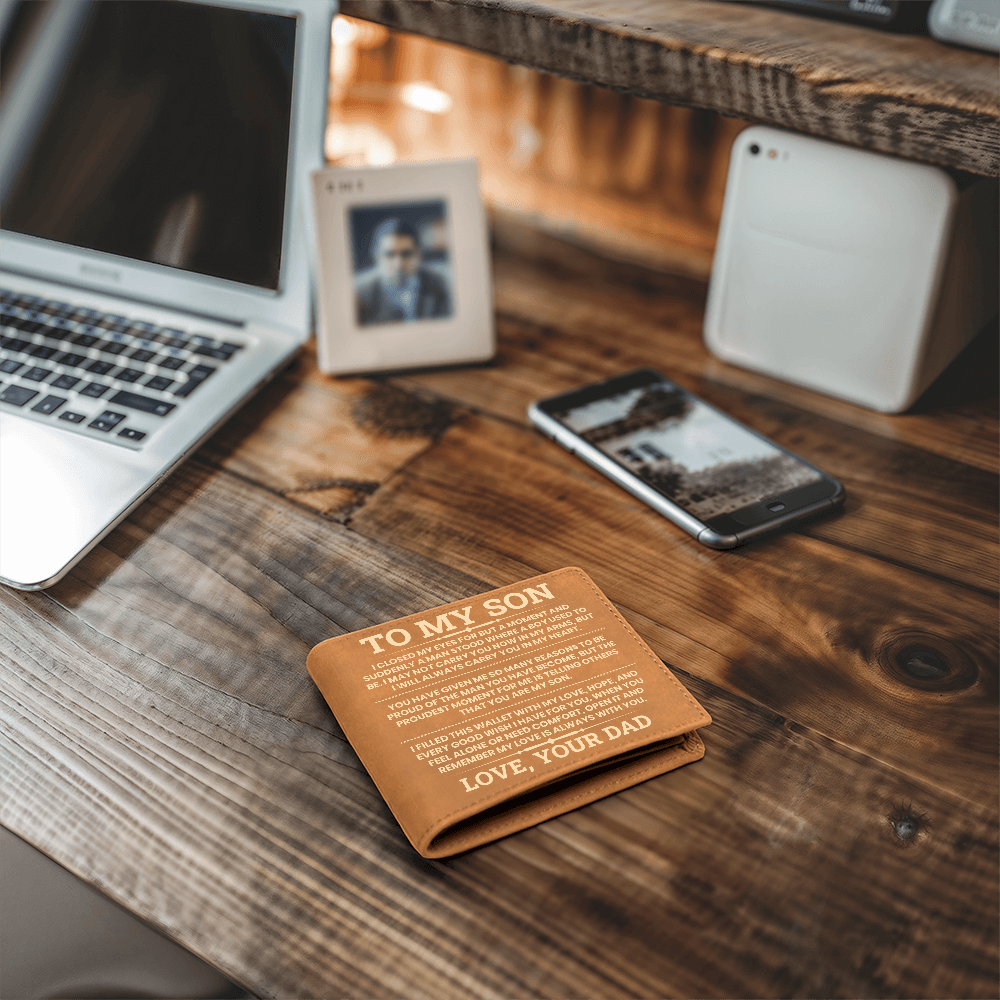 To My Son Leather Wallet, From Dad Gift, Meaningful Graduation or Birthday Gift for Son, Inspirational Wallet Keepsake