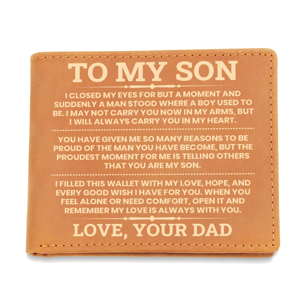 To My Son Leather Wallet, From Dad Gift, Meaningful Graduation or Birthday Gift for Son, Inspirational Wallet Keepsake