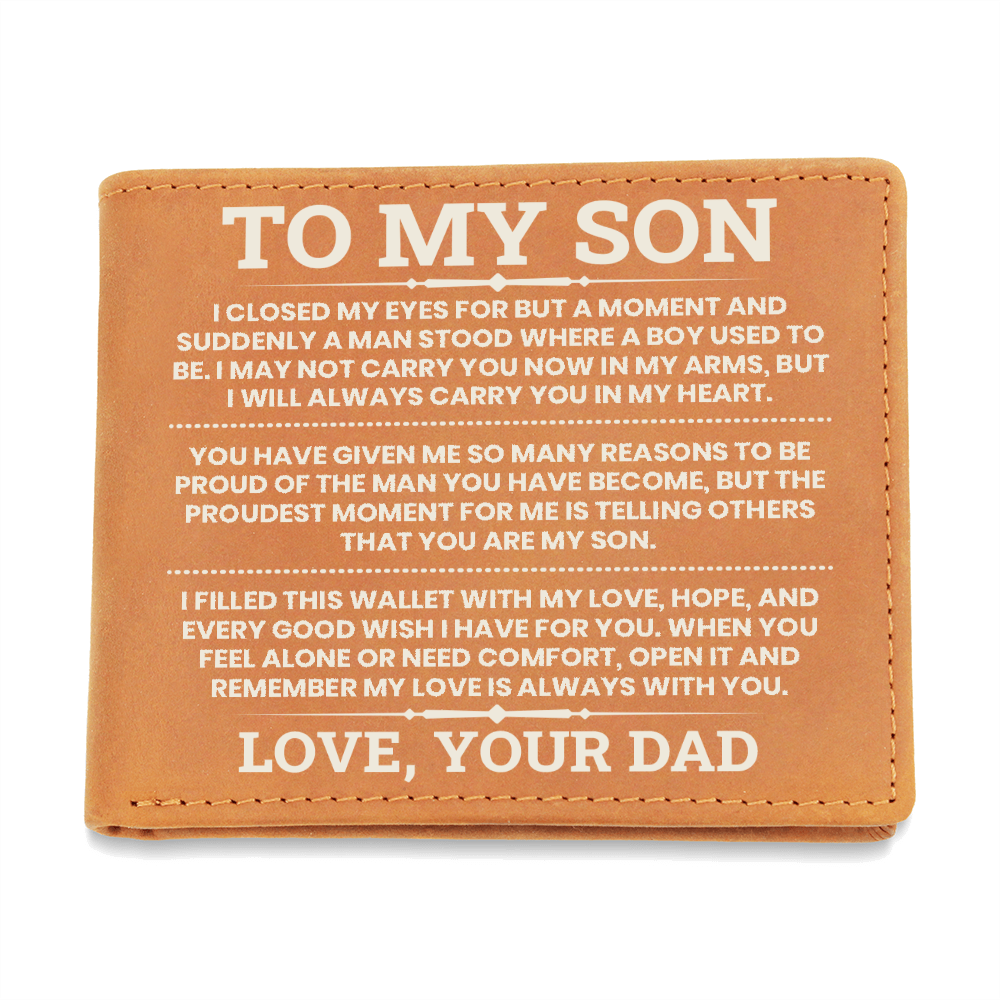 To My Son Leather Wallet, From Dad Gift, Meaningful Graduation or Birthday Gift for Son, Inspirational Wallet Keepsake