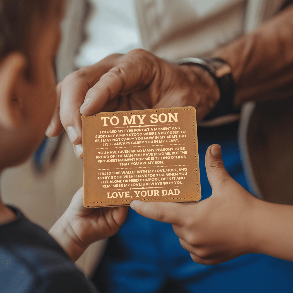 To My Son Leather Wallet, From Dad Gift, Meaningful Graduation or Birthday Gift for Son, Inspirational Wallet Keepsake